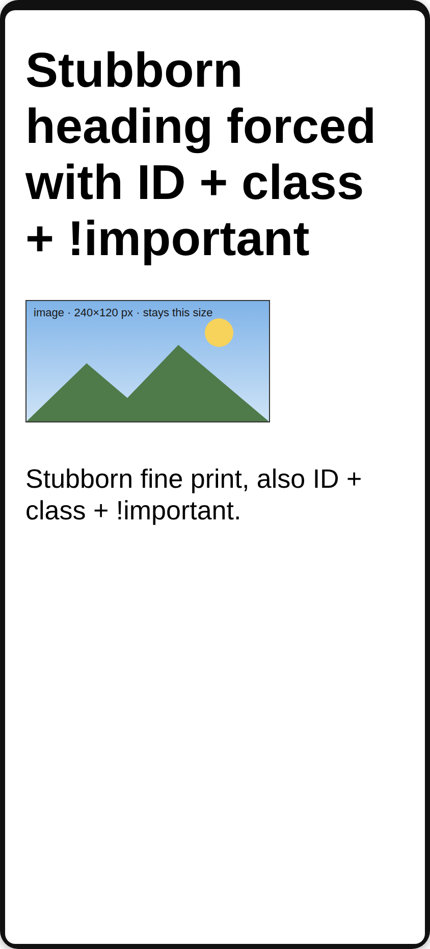 Stubborn !important styling: the same page with text at 200%