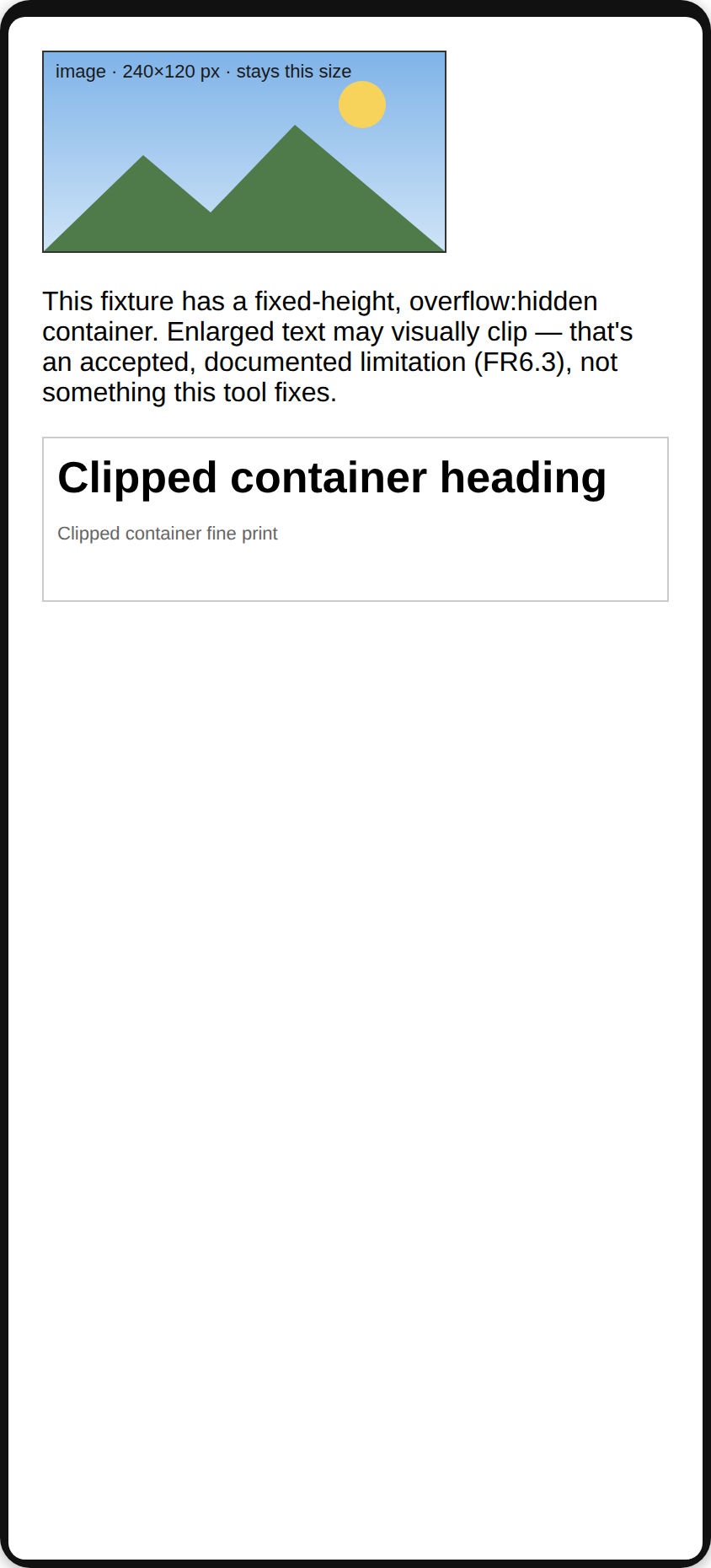 Fixed-height container: page at normal text size