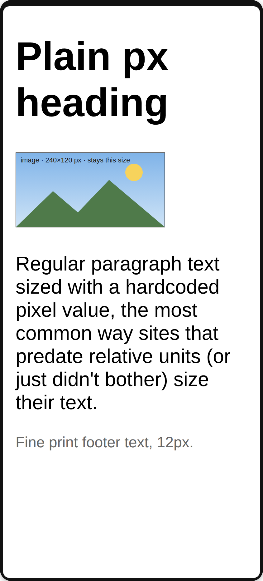 Plain px sizing: the same page with text at 200%