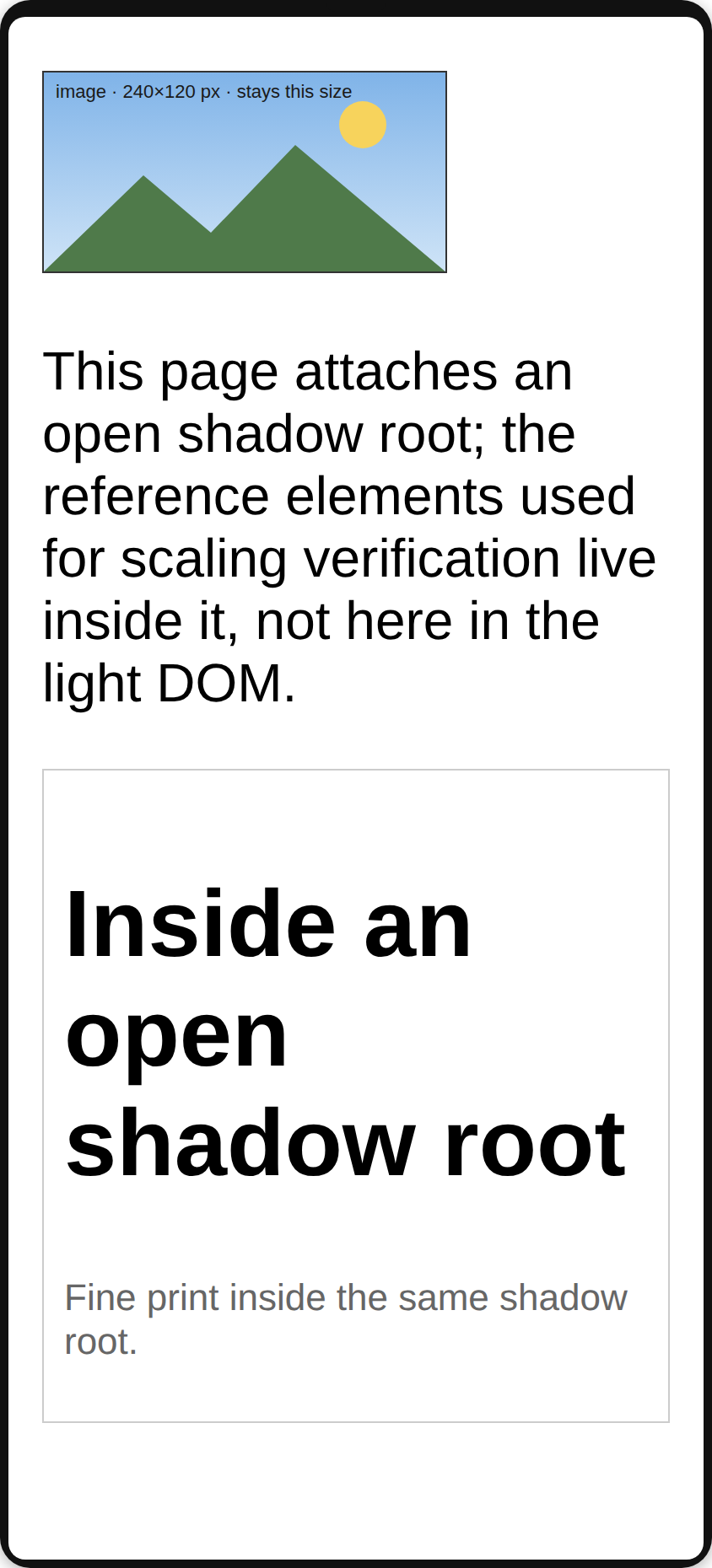Open shadow DOM content: the same page with text at 200%