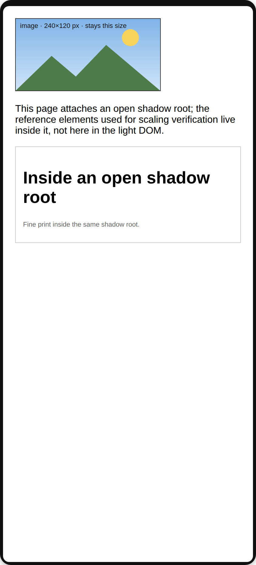 Open shadow DOM content: page at normal text size